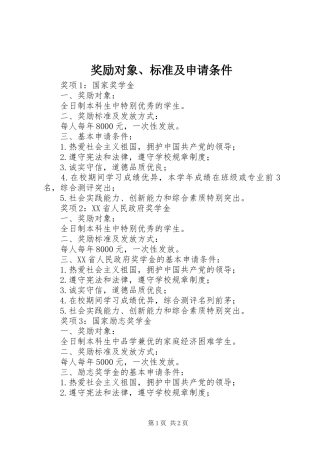 奖励对象标准及申请条件