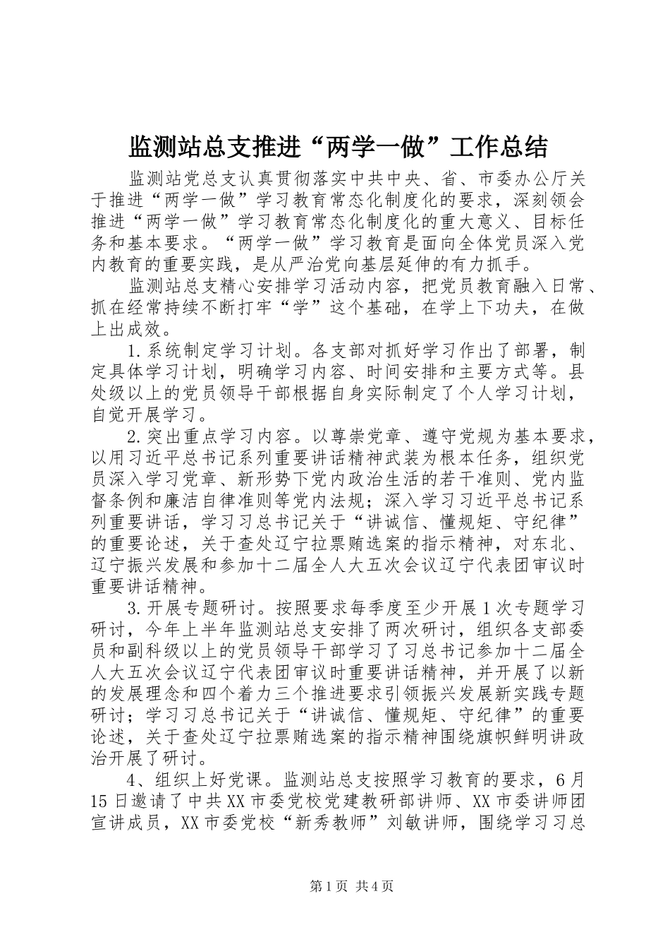 监测站总支推进两学一做工作总结_第1页