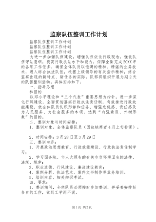 监察队伍整训工作计划