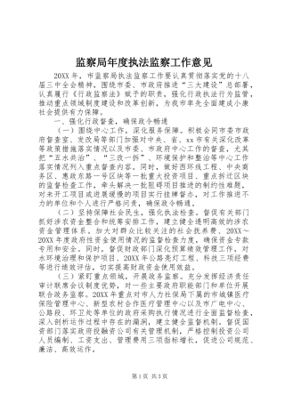 监察局年度执法监察工作意见