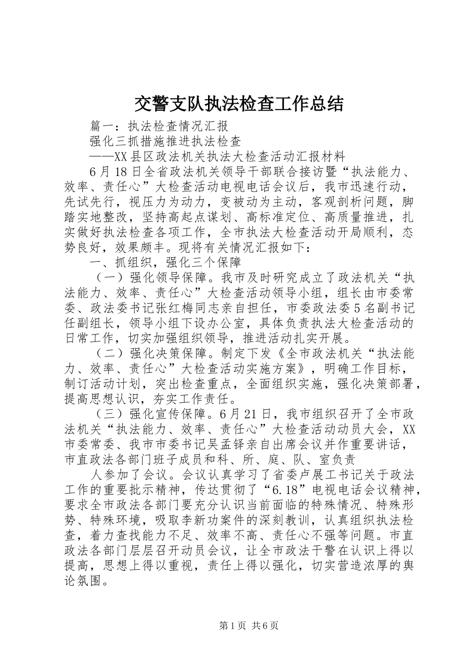 交警支队执法检查工作总结_第1页