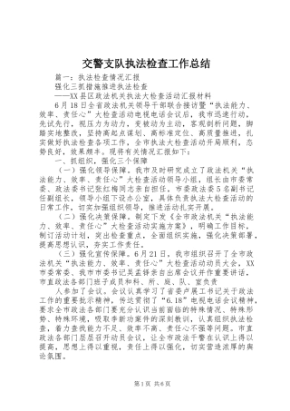 交警支队执法检查工作总结