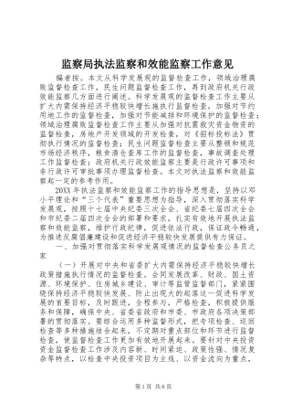 监察局执法监察和效能监察工作意见