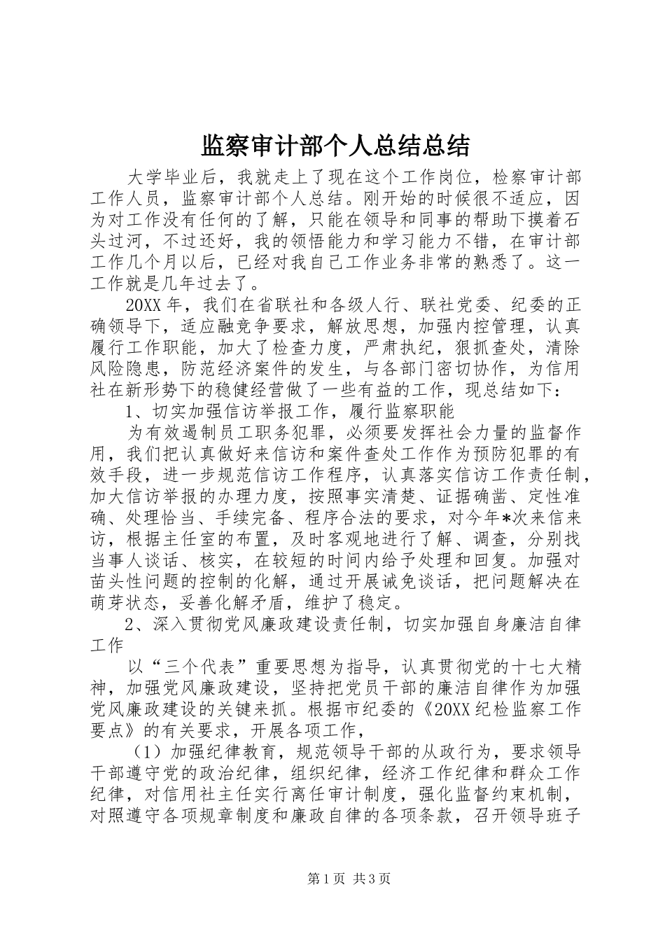 监察审计部个人总结总结_第1页