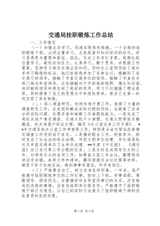 交通局挂职锻炼工作总结