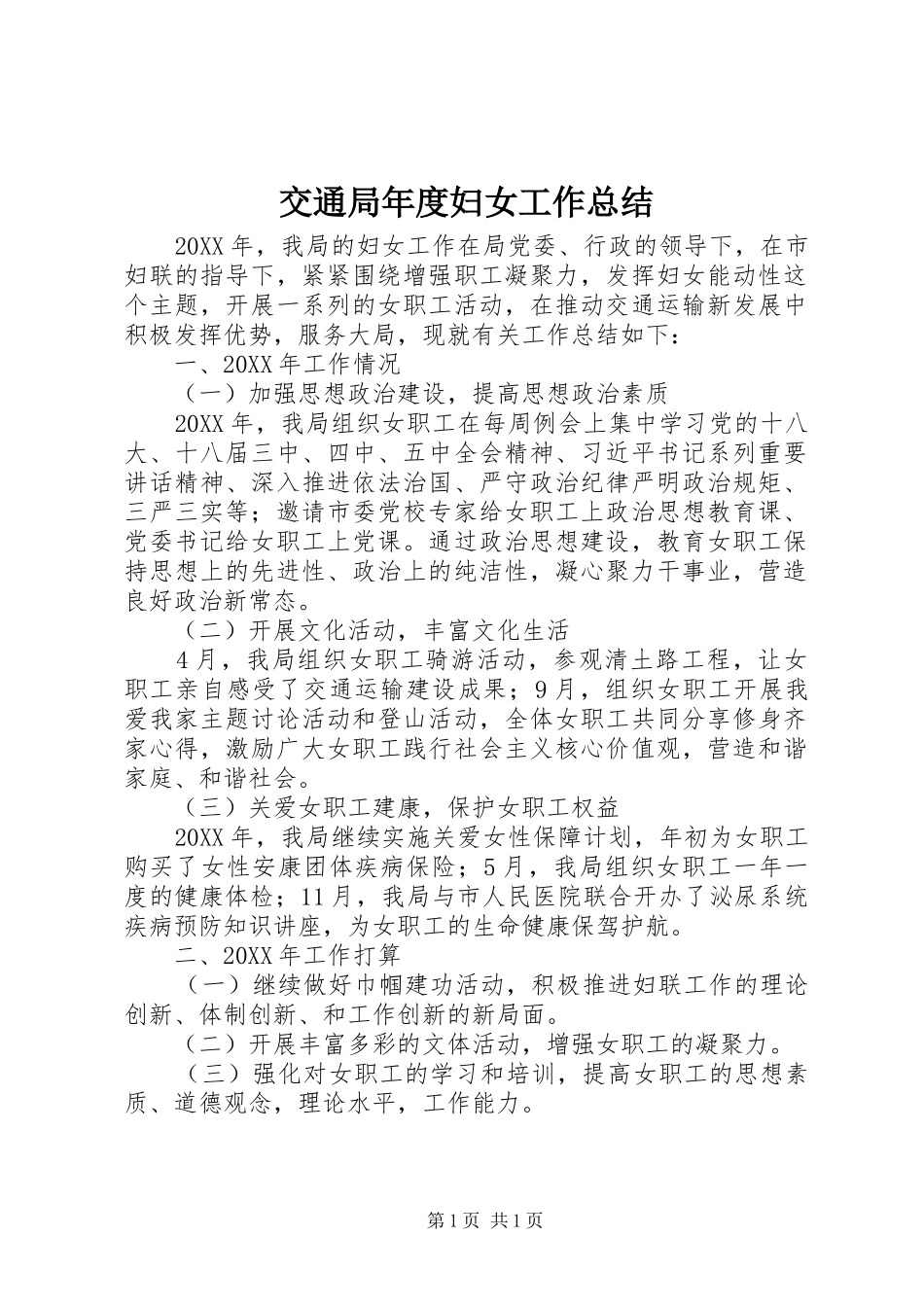 交通局年度妇女工作总结_第1页