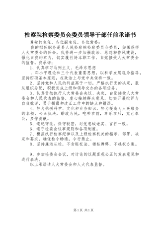 检察院检察委员会委员领导干部任前承诺书