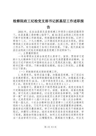 检察院政工纪检党支部书记抓基层工作述职报告