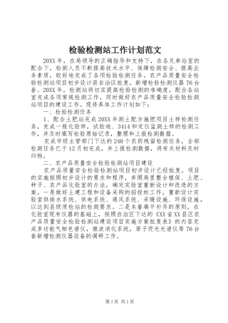 检验检测站工作计划范文