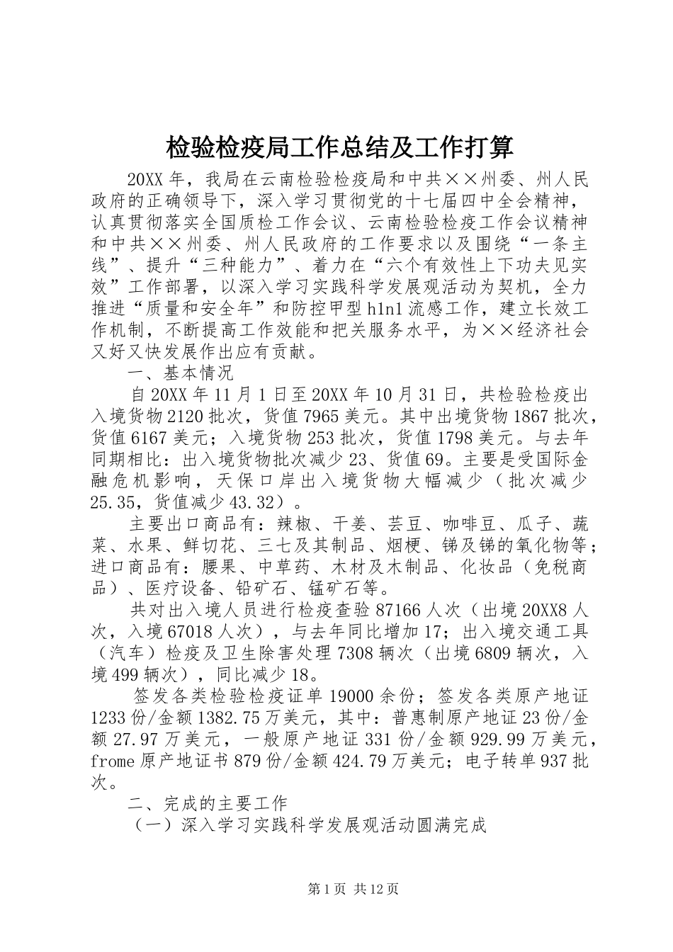 检验检疫局工作总结及工作打算_第1页