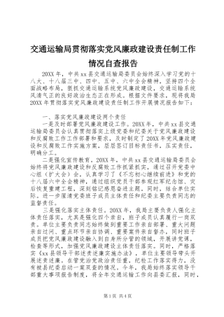 交通运输局贯彻落实党风廉政建设责任制工作情况自查报告