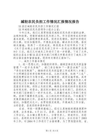 减轻农民负担工作情况汇报情况报告