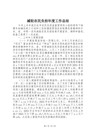 减轻农民负担年度工作总结