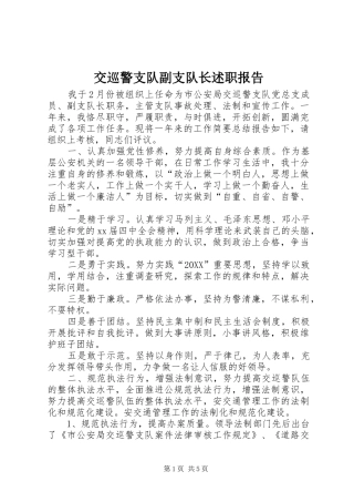 交巡警支队副支队长述职报告