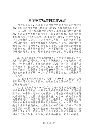 见习生市场培训工作总结