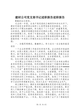 建材公司党支部书记述职报告述职报告