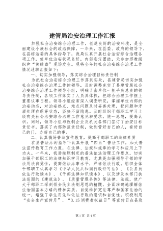 建管局治安治理工作汇报