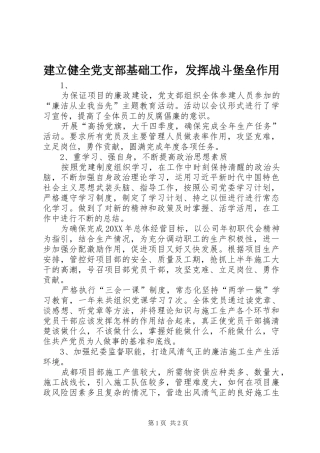 建立健全党支部基础工作，发挥战斗堡垒作用