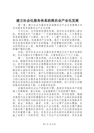 建立社会化服务体系助推农业产业化发展