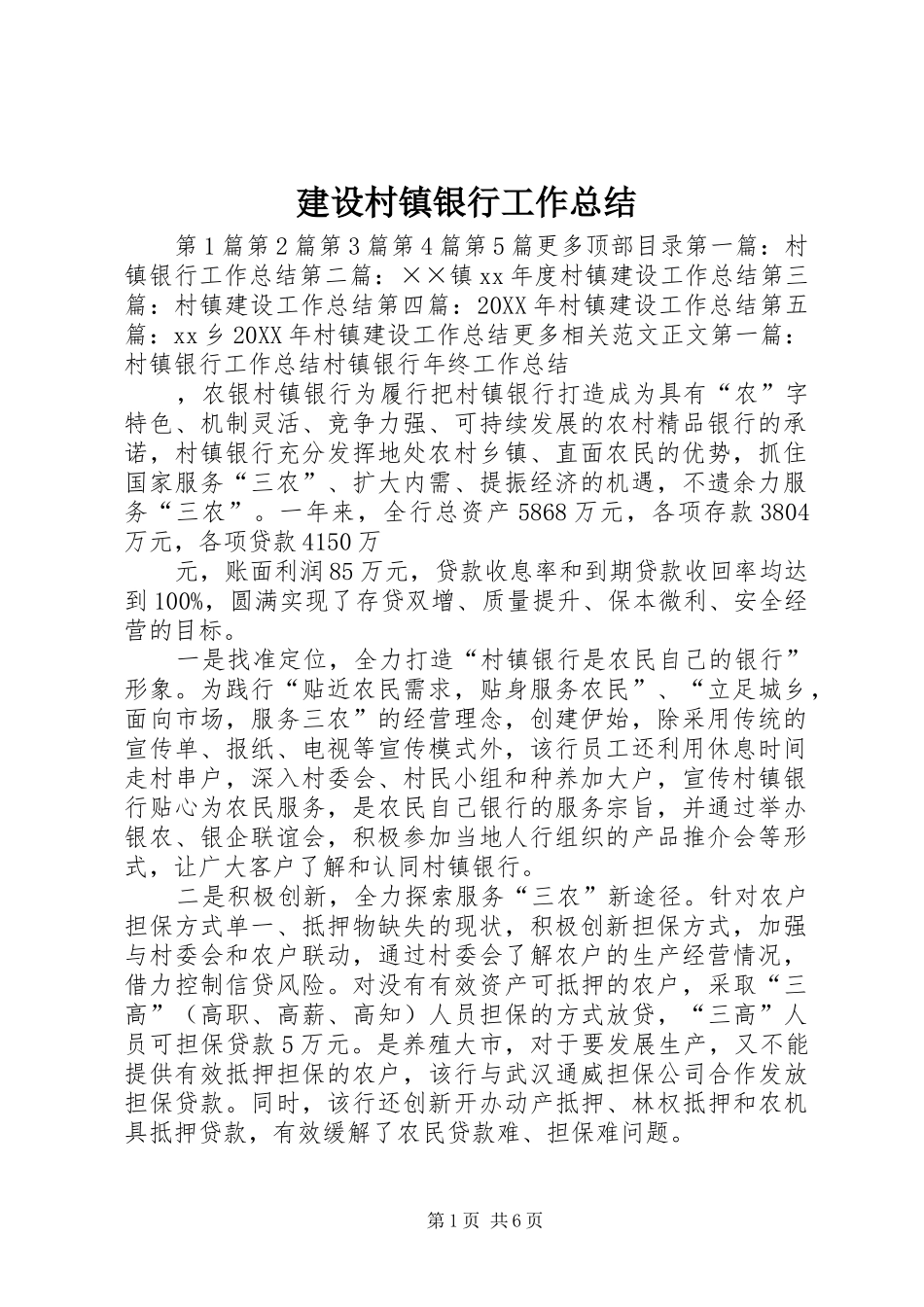 建设村镇银行工作总结_第1页