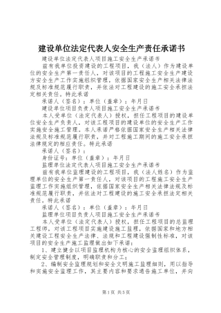 建设单位法定代表人安全生产责任承诺书