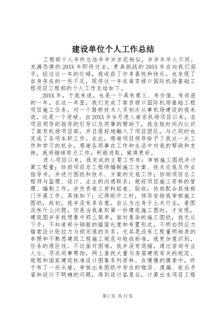 建设单位个人工作总结
