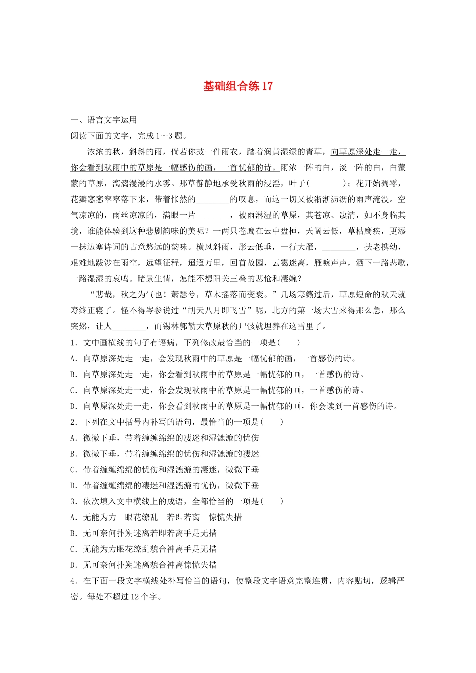 高考语文一轮复习 基础突破 第三轮基础组合练17试题_第1页