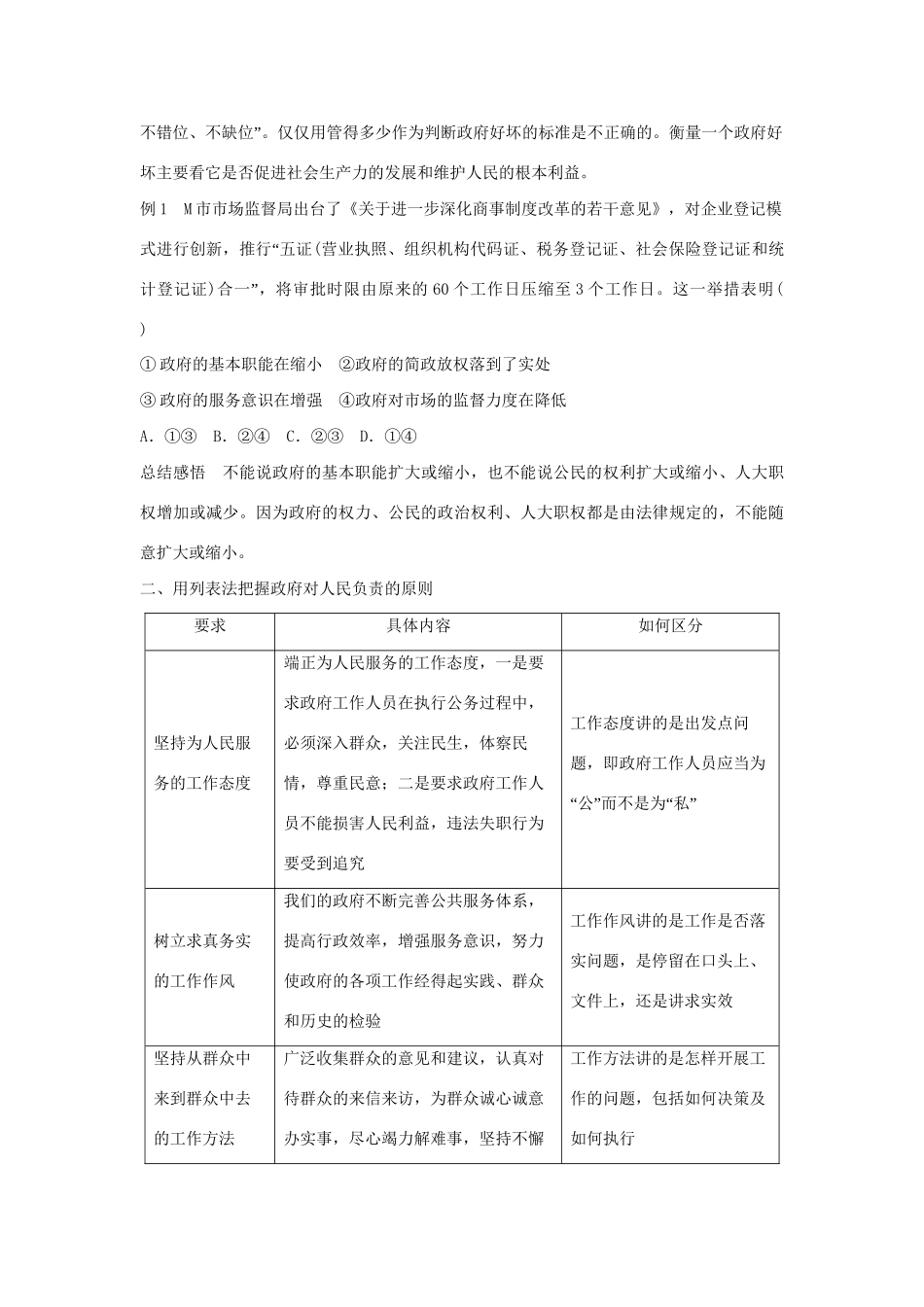 高二政治暑期作业 复习方法策略15讲 第6讲“为人民服务的政府”备考复习重点试题_第2页