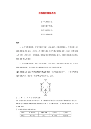 高考化学二轮复习（讲解+典型例题分析）4.16推断题的解题思路