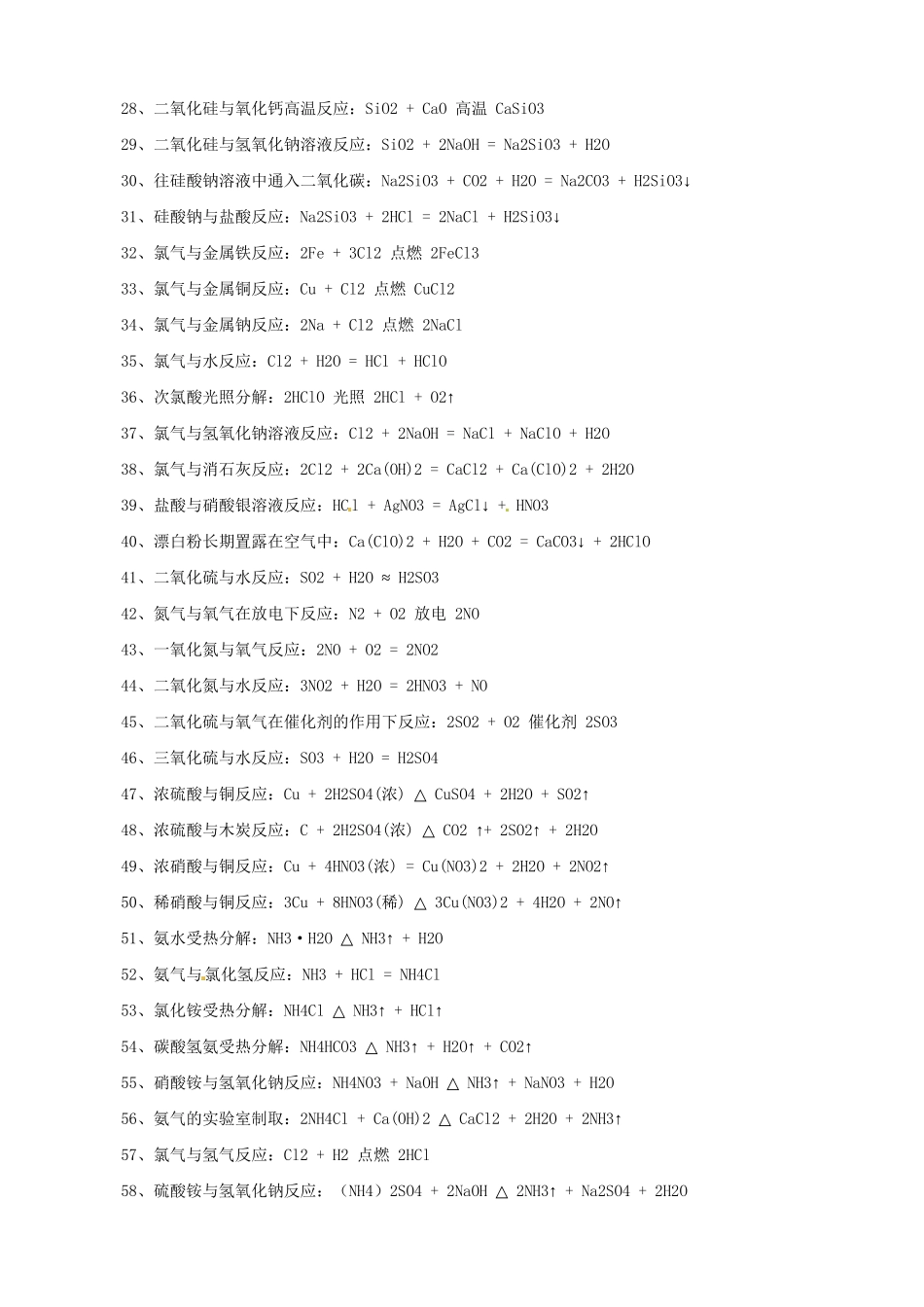 高三化学 考前复习《必须掌握的化学方程式》_第2页