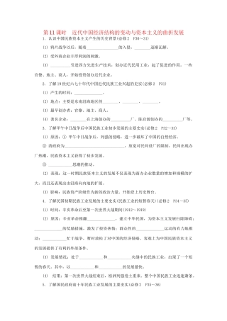 高中历史学业水平考试第11课时 近代中国经济结构的变动与资本主义的曲折发展 人民版