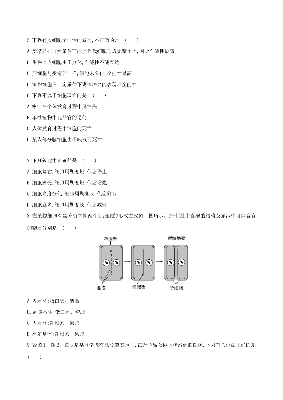 高中生物 第六章 细胞的生命历程单元质量评估（含解析） 新人教版必修1_第2页