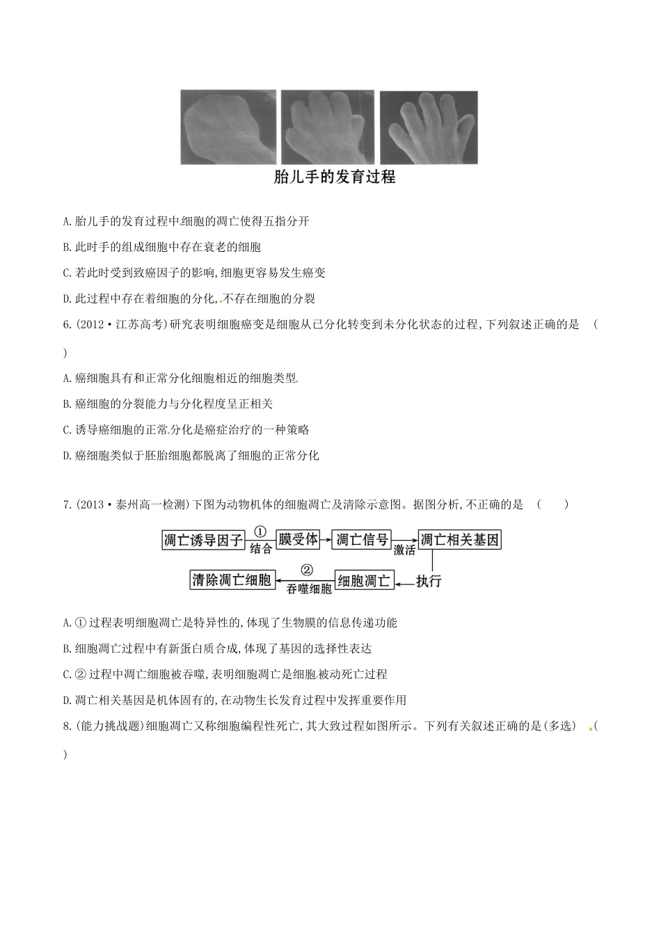 高中生物 课时提升卷(二十一) 第6章 第3节 第4节 细胞的衰老和凋亡 细胞的癌变（含2013试题，含解析） 新人教版必修1_第2页