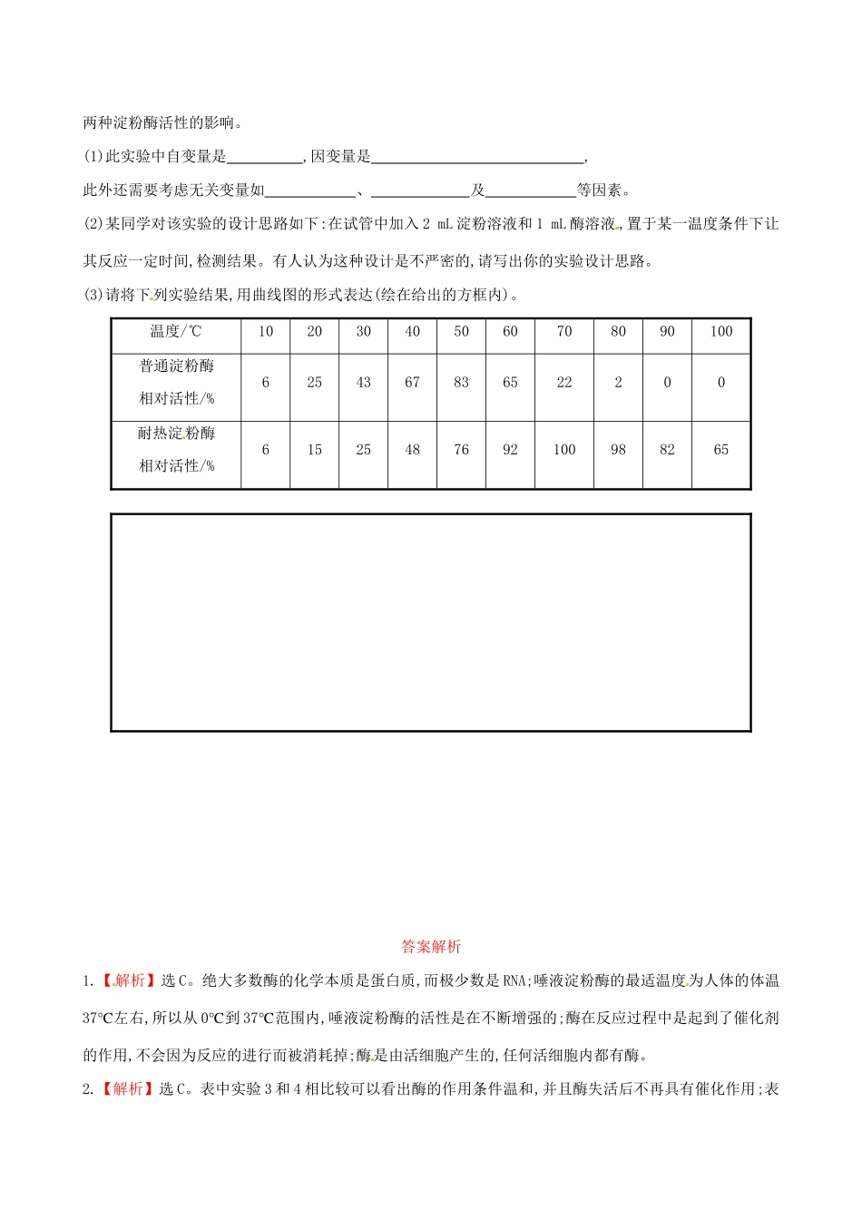 高中生物 课时提升卷(十三) 第5章 第1节 降低化学反应活化能的酶（含2013试题，含解析） 新人教版必修1_第3页