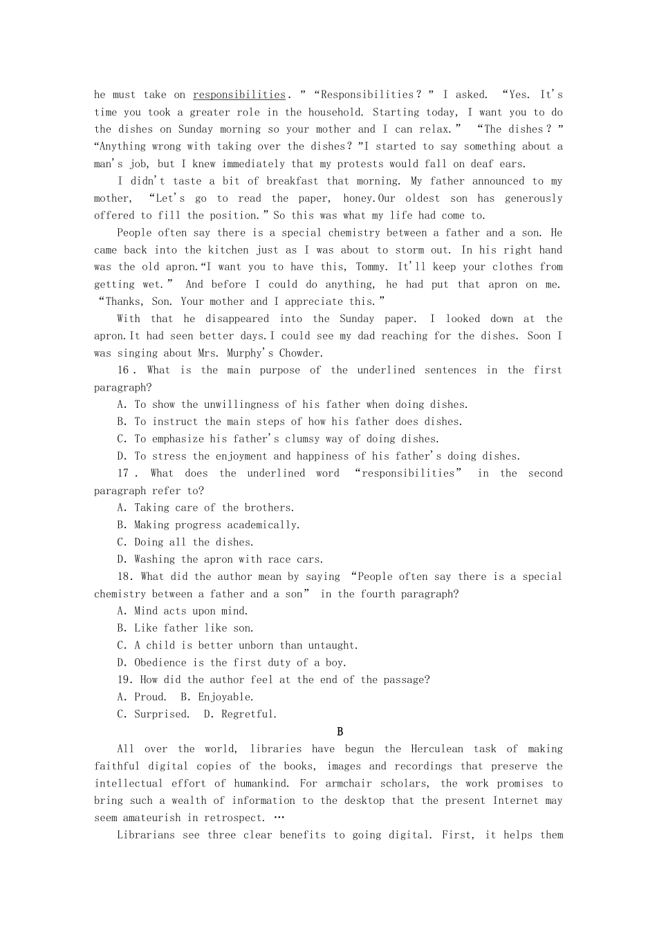 届高考英语一轮复习方案 作业手册（4） Unit 4 Earthquakes（含解析） 新人教版必修1_第3页