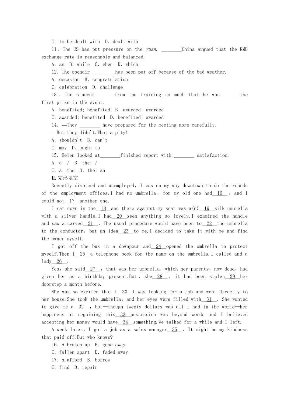 届高考英语一轮复习方案 作业手册（11） Unit 1 Festivals around the world（含解析） 新人教版必修3_第2页