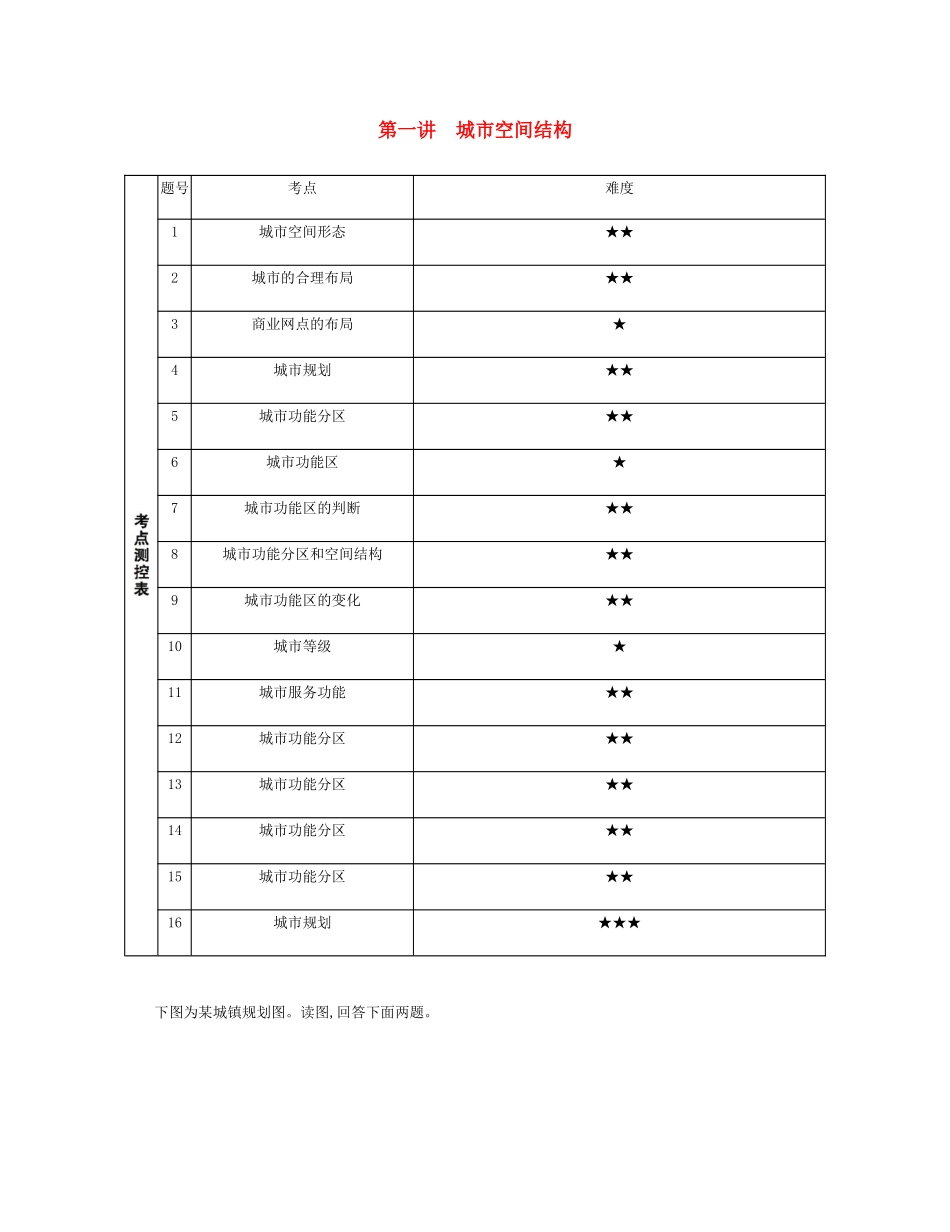 高考地理总复习 第九单元 聚落与环境 第一讲 城市空间结构练习-人教版高三地理试题_第1页