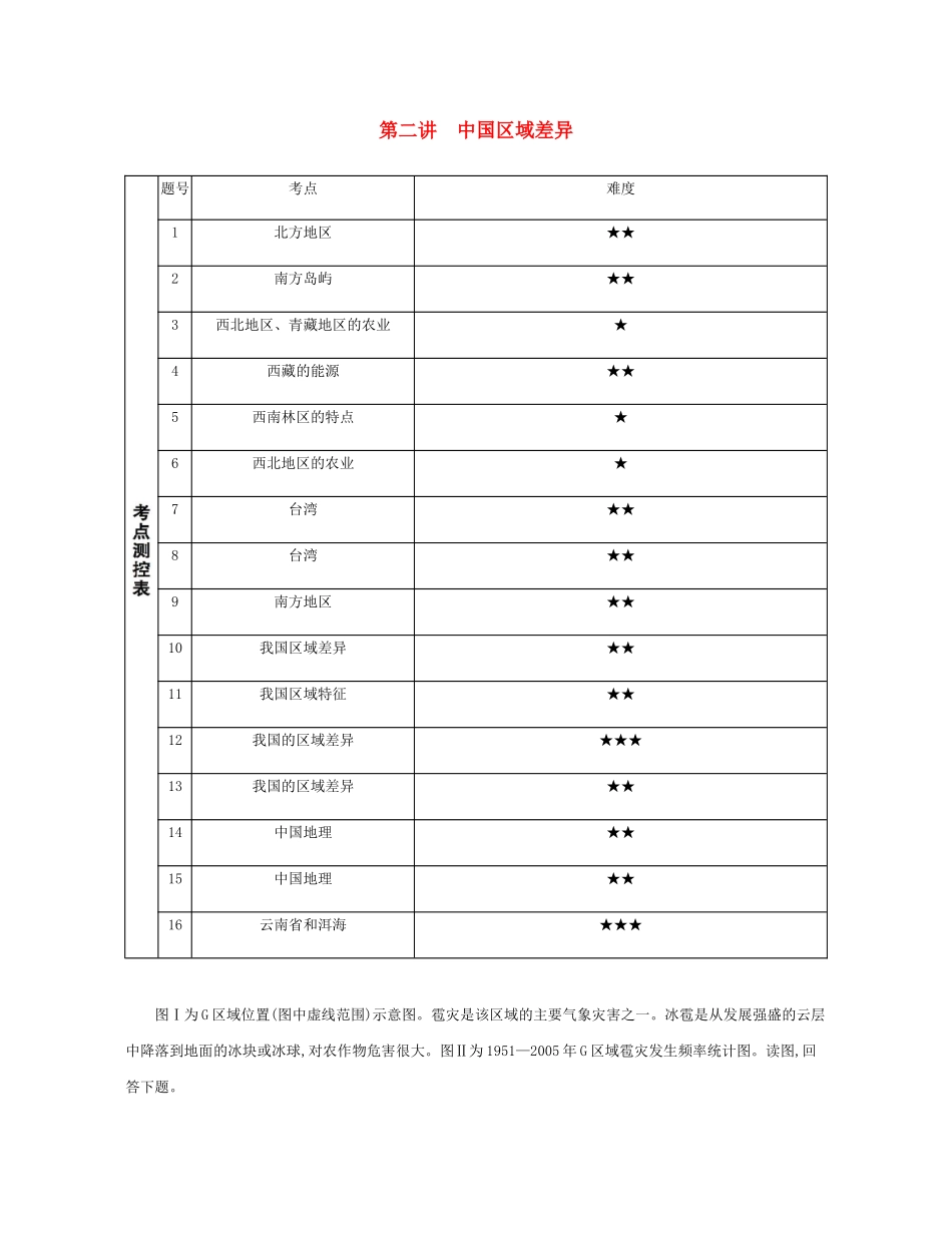 高考地理总复习 第十八单元 中国地理 第二讲 中国区域差异练习-人教版高三地理试题_第1页