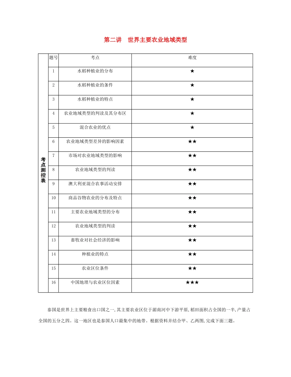 高考地理总复习 第十单元 农业地域的形成与发展 第二讲 世界主要农业地域类型练习-人教版高三地理试题_第1页