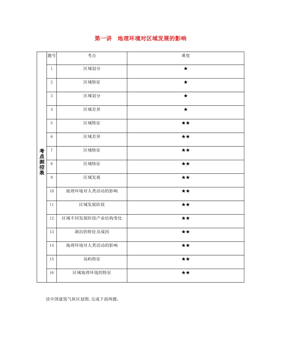 高考地理总复习 第十四单元 区域发展 第一讲 地理环境对区域发展的影响练习-人教版高三地理试题_第1页