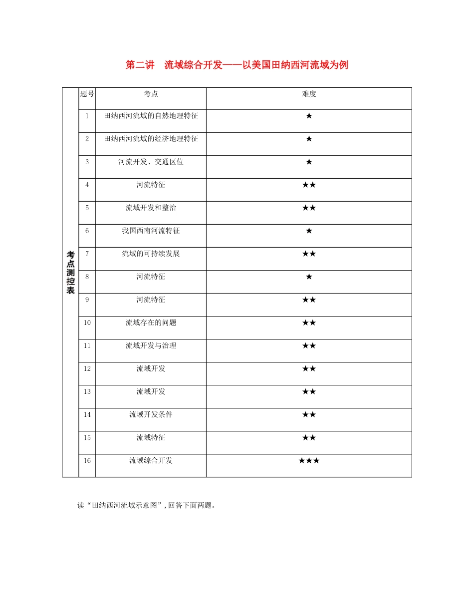 高考地理总复习 第十五单元 区域的可持续发展 第二讲 流域综合开发—以美国田纳西河流域为例练习-人教版高三地理试题_第1页