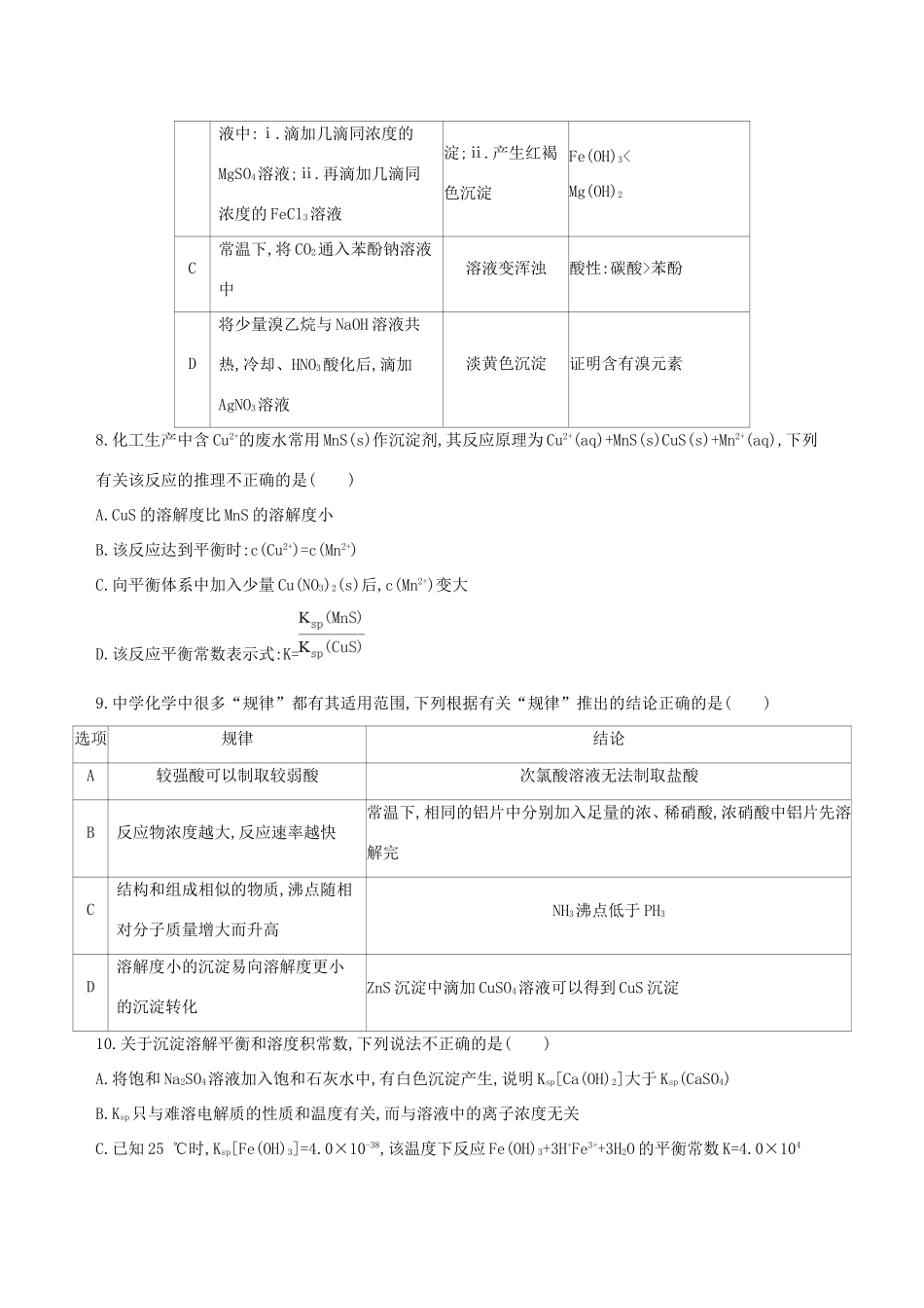 高考化学一轮复习 第28讲 难溶电解质的溶解平衡作业-人教版高三化学试题_第3页
