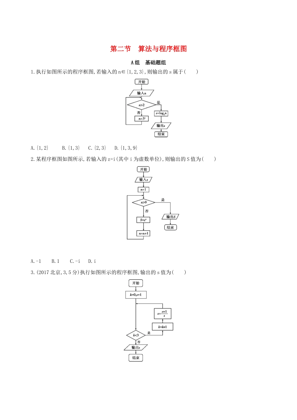 高考数学一轮复习 第十二章 复数、算法初步、推理与证明 第二节 算法与程序框图作业本 理-人教版高三数学试题_第1页