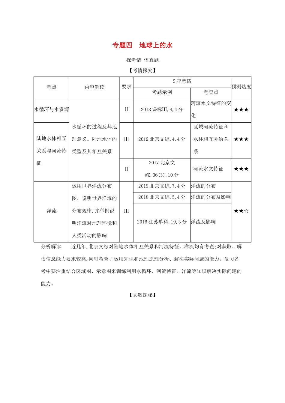 高考地理一轮复习 专题四 地球上的水精练（含解析）-北京版高三地理试题_第1页
