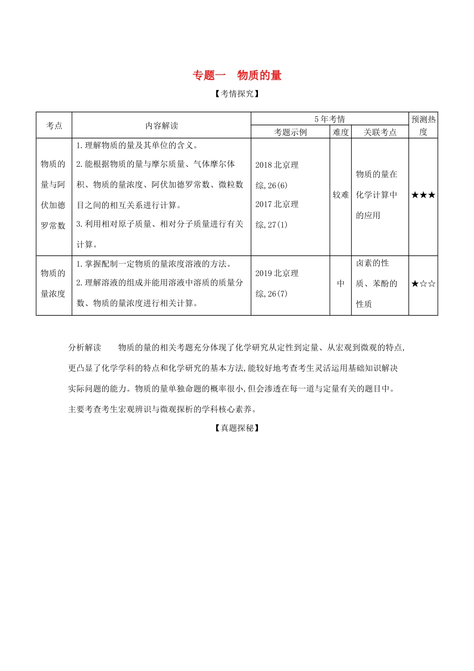 高考化学一轮复习 专题一 物质的量精练（含解析）-北京版高三化学试题_第1页