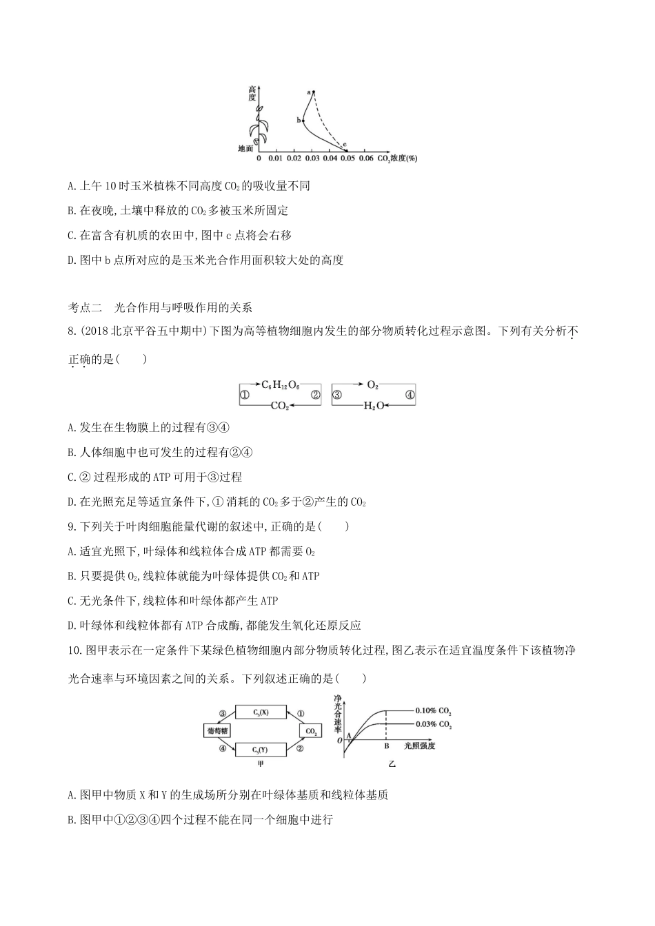 高考生物一轮复习 第2单元 细胞的代谢 第8讲 光合作用夯基提能作业本-人教版高三生物试题_第3页