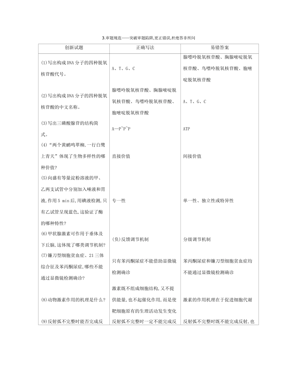 高考生物一轮复习 第三篇 答题规范篇 3 审题规范——突破审题陷阱，更正错误，杜绝答非所问增分册-人教版高三生物试题_第1页