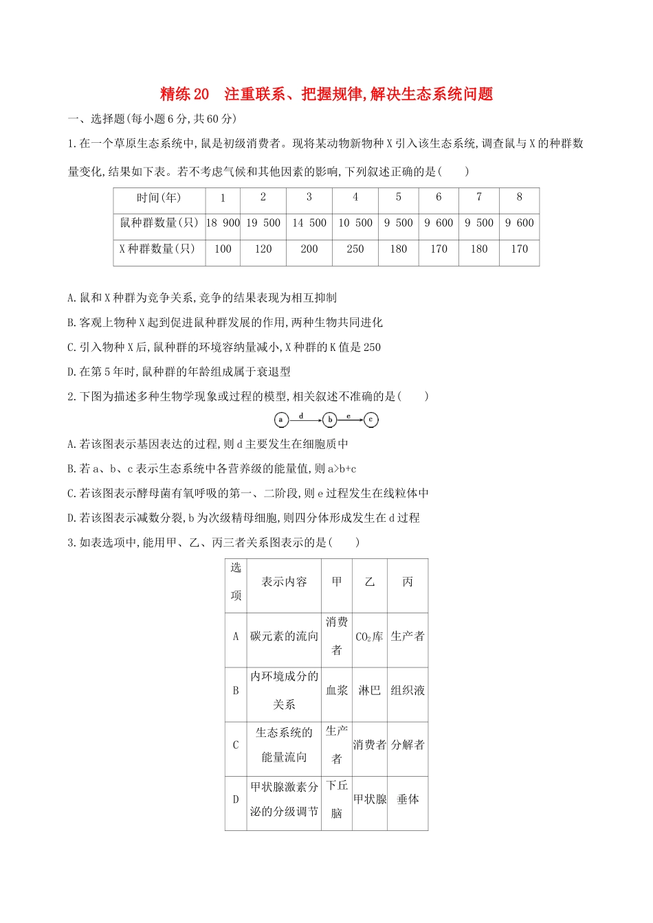 高考生物一轮复习 精练20 注重联系、把握规律解决生态系统问题-人教版高三生物试题_第1页