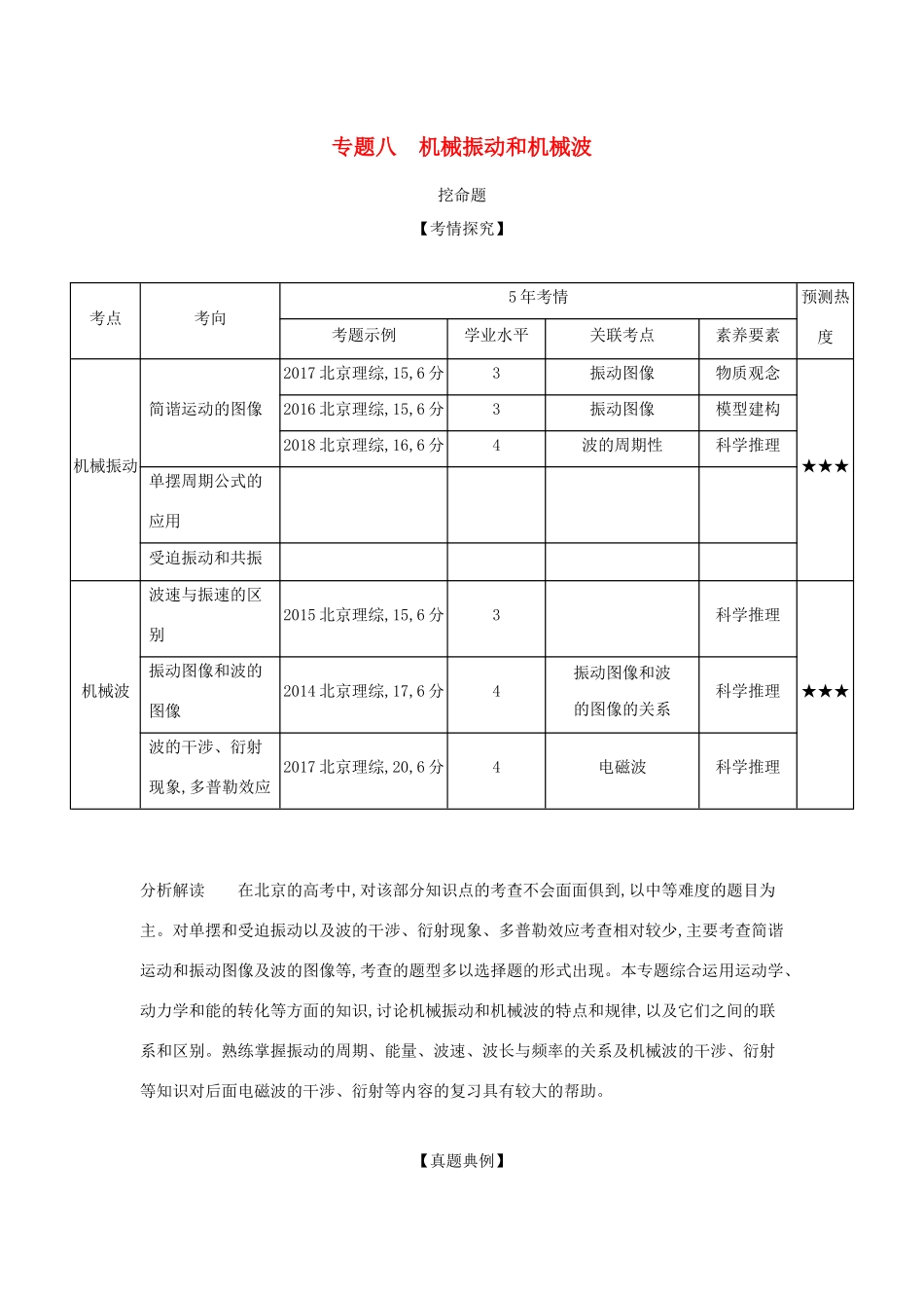 高考物理大一轮复习 专题八 机械振动和机械波练习-人教版高三物理试题_第1页