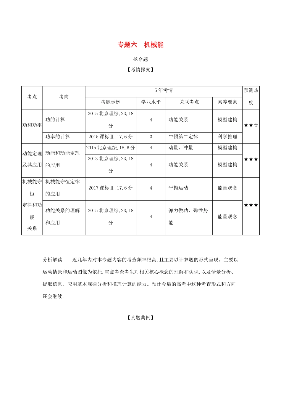 高考物理大一轮复习 专题六 机械能练习-人教版高三物理试题_第1页